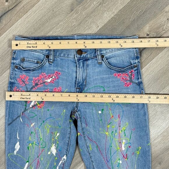 Loft Hand Painted Boyfriend Jeans Blue Multi 0 Ankle Cherry Blossom Custom - Picture 10 of 13